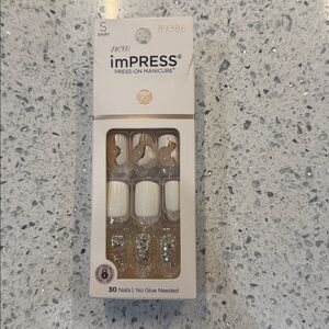 imPRESS Press-On Nails - White and Gold Sparkle, NIB